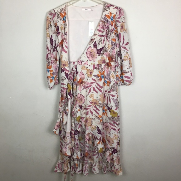 Francesca's floral hi low wrap midi dress with  ruffle hem - Picture 3 of 11